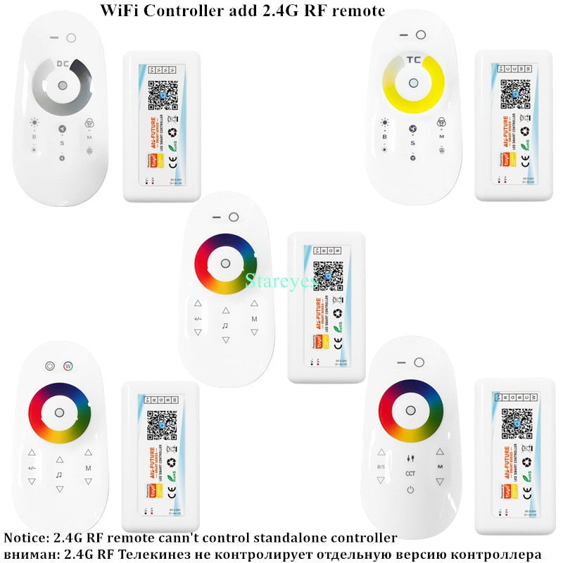 Wi-Fi Smart Controller Tuya Alexa Google Home Voice DC5-24V Single color Dimmer CCT RGB RGBW RGBCCT 5 in 1 LED Strip APP 2.4G RF