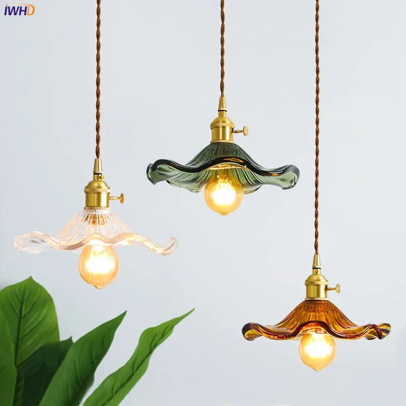 Nordic Style Simple LED Pendant Light Fixtures Bedroom Living Room Bar Colorful Glass Copper Hanging Lamp Lights Edison
