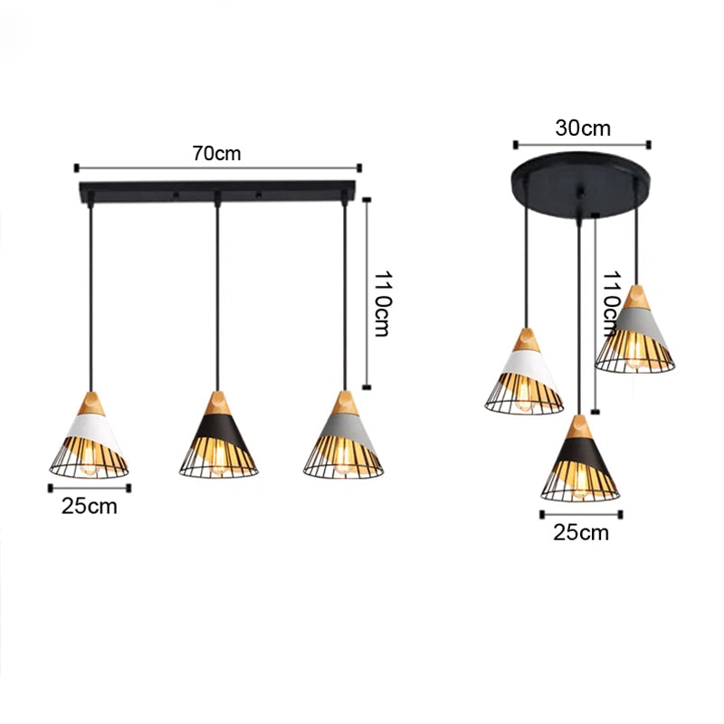 Modern Industrial Lamp Loft Wood Pendant Lights Nordic Iron Hanging Lamp Kitchen Pendant Lamp Bedroom Dining Room Lights