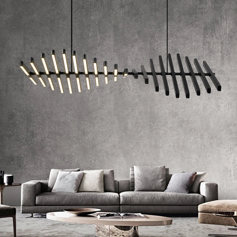 Modern LED Ceiling Chandelier Lights Nordic Luxury Pendant Lights for Living Dining Room Fish Bone Design Dimmable Hanging Lamp
