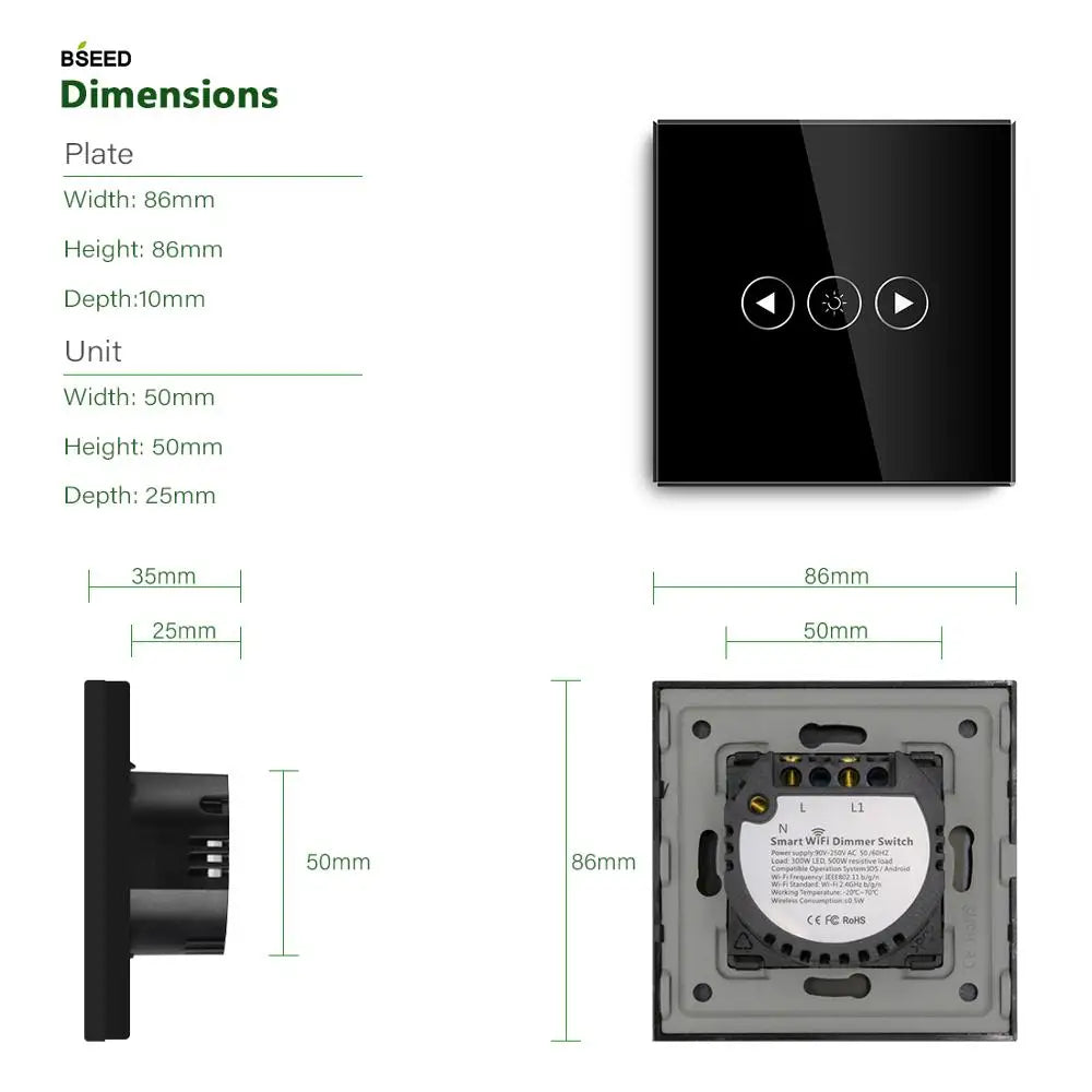 LED EU Touch Wifi Light Dimmer 1 Gang Smart Wireless Wifi Dimmer White Black Golden Colors For Smart Home