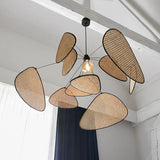Rattan chandelier Wicker Suspension lamp Screen Cannage Kitchen Wood Bamboo chandelier e27 Creative Leaf Grid Hand designer lamp