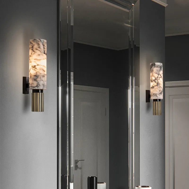 FSS Modern Chinese Marble Wall Lamp Copper Light Luxury Natural Marble Wall Lamp Villa Aisle Corridor Bedroom Study Wall Lamp