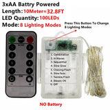 Remote Control Fairy Lights Copper Wire Timer LED String Lights Garland Christmas Decoration Lights USB Battery Powered 5/10/20M