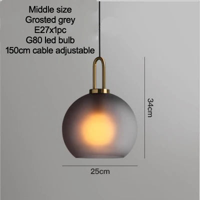 Smoke Grey  Sphere glass hanging lamp Transparent Cylindrical Edison glass pendant lighting Simple lines pendant lamp droplight
