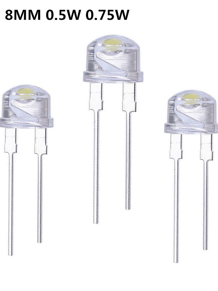 LED 8mm Straw Hat 20PCS 100PCS  Lamp Bead are White Cold Light 0.5W 0.75W  Big chips F8MM Hight Power Hat Light-emitting Diode
