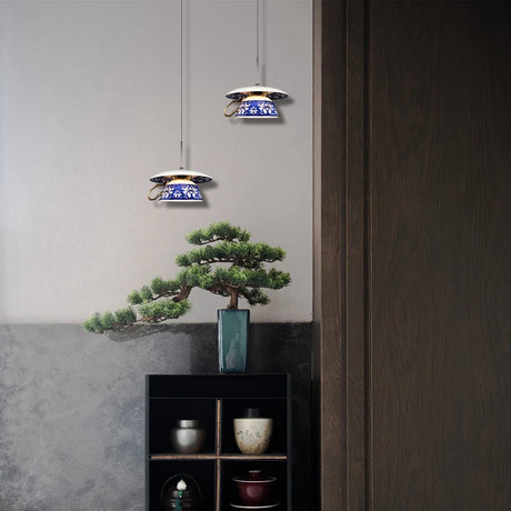 Chinese Style Blue Flower Cup Pendant Lights Dining Room Hanging Lamp Kitchen Indoor Lighting Fixtures Home Decors Loft Luminaire