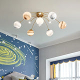 Chandelier For Kids LED Planet Chandelier Living Room Children Kids Room Chandelier Indoor Home Glass Ball Chandelier Kids' Lamp