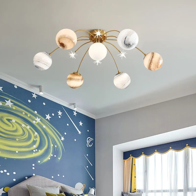 Chandelier For Kids LED Planet Chandelier Living Room Children Kids Room Chandelier Indoor Home Glass Ball Chandelier Kids&#39; Lamp