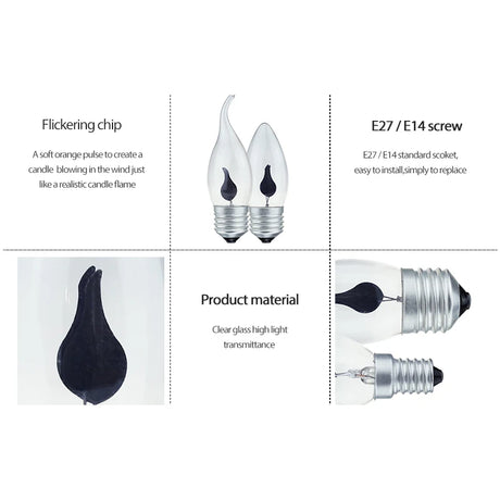 LED Flame Candle Light E27 E14 Edison Bulb AC 220V Retro Vintage Fire Lighting 3W Led Filament Lamp Decors Lighting