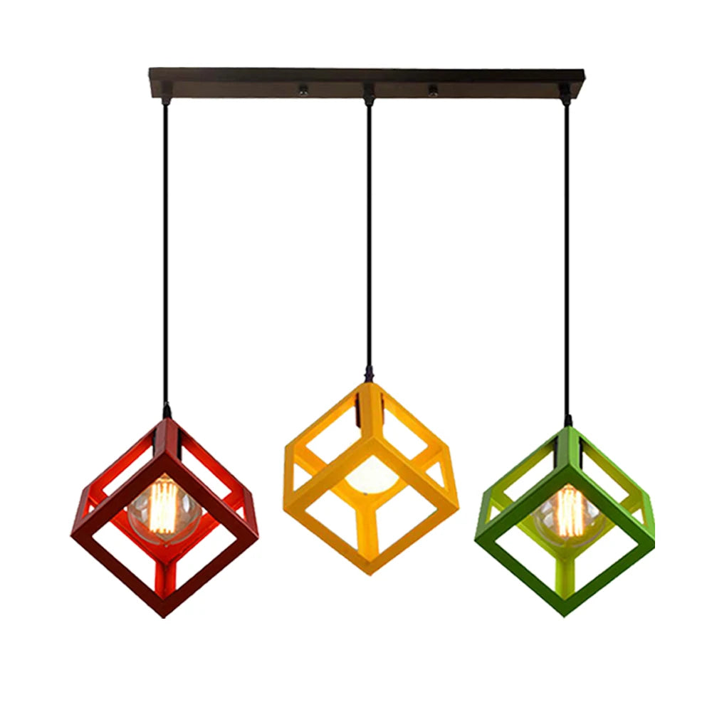 Nordic Style 3 in 1 Pendant Lights Creative Geometric Lamp Shade Cube E27 Base Metal Hanging Light Square Ceiling Lighting Decors