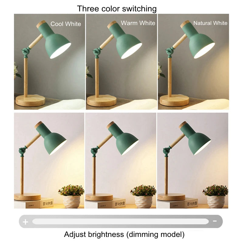Creative Nordic Wooden Art Iron LED Folding Simple Desk Lamp Eye Protection Reading Table Lamp Living Room Bedroom Home Decors
