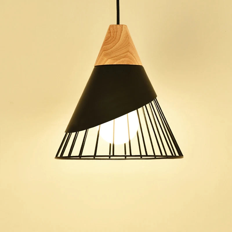 Modern Industrial Lamp Loft Wood Pendant Lights Nordic Iron Hanging Lamp Kitchen Pendant Lamp Bedroom Dining Room Lights