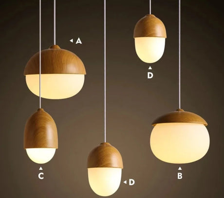 Nordic Wood Grain Iron Glass Pendant Lamp Modern Nut Round E27 110-240V Hanging Light Living Room Bedroom Decors Pendant Lighting