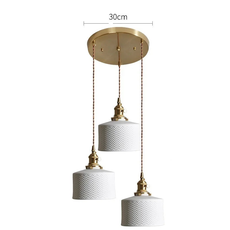 Nordic White Ceramic LED Pendant Lights Fixtures Knob Switch For Bedroom Dinning Living Room Modern Copper Hanging Lamp