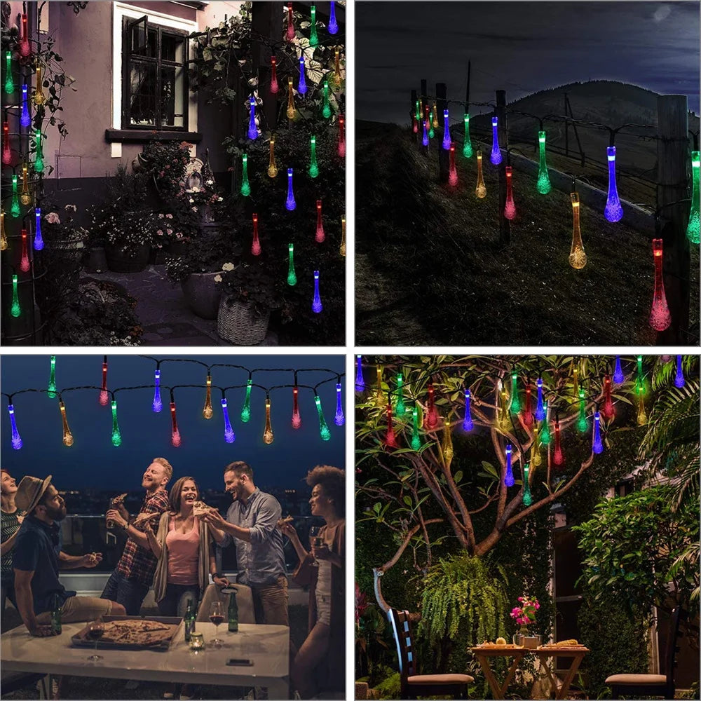 Solar Lamp LED Outdoor Water drops String Lights 6/5/2m 30/20/10 LEDs Fairy Holiday Christmas Party Garland Garden Waterproof