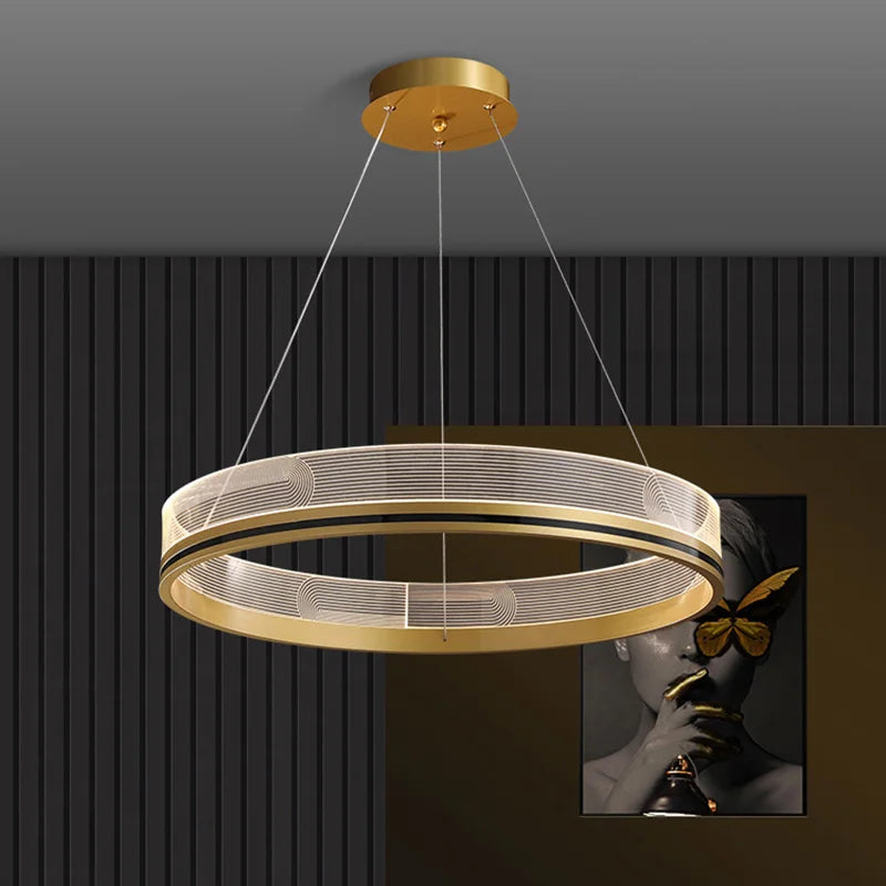 Modern Nordic Light Luxury Round Acrylic Ceiling Chandelier Bedroom Restaurant Hotel Lobby Cord Pendant Lighting