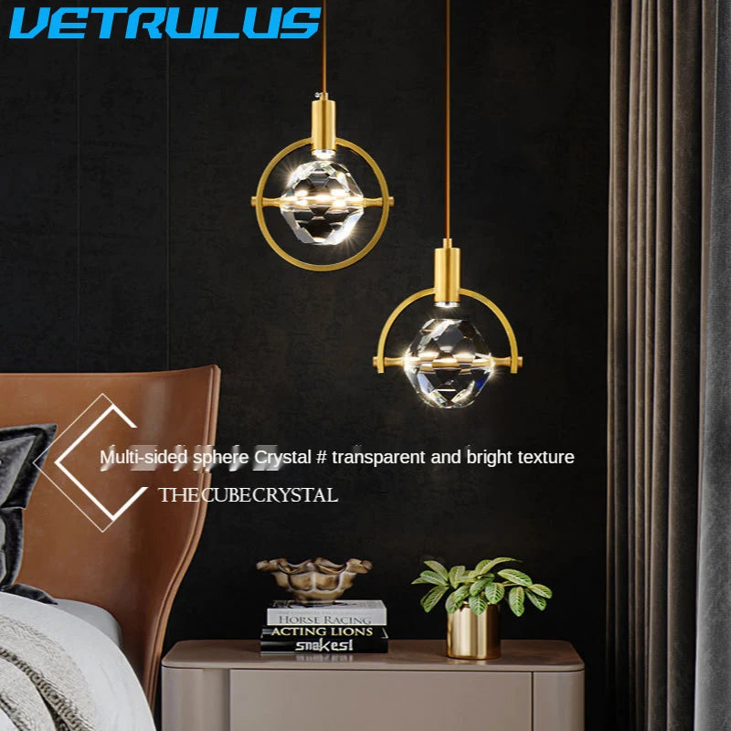 Modern Pendant Light Nordic Luxury K9 Crystal Chandelier Ceiling Lamps Hanging Fixture Indoor Living Dining Room Bedroom Decor