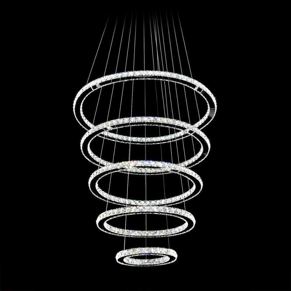 LED Crystal Chandelier Light Modern Ceiling Lamp Fixture Hanging Lustres 5 Rings Lighting Home Decoration