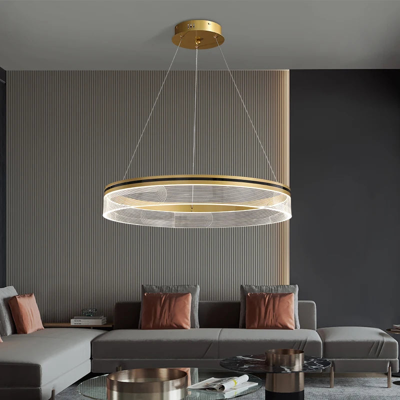 Modern Nordic Light Luxury Round Acrylic Ceiling Chandelier Bedroom Restaurant Hotel Lobby Cord Pendant Lighting