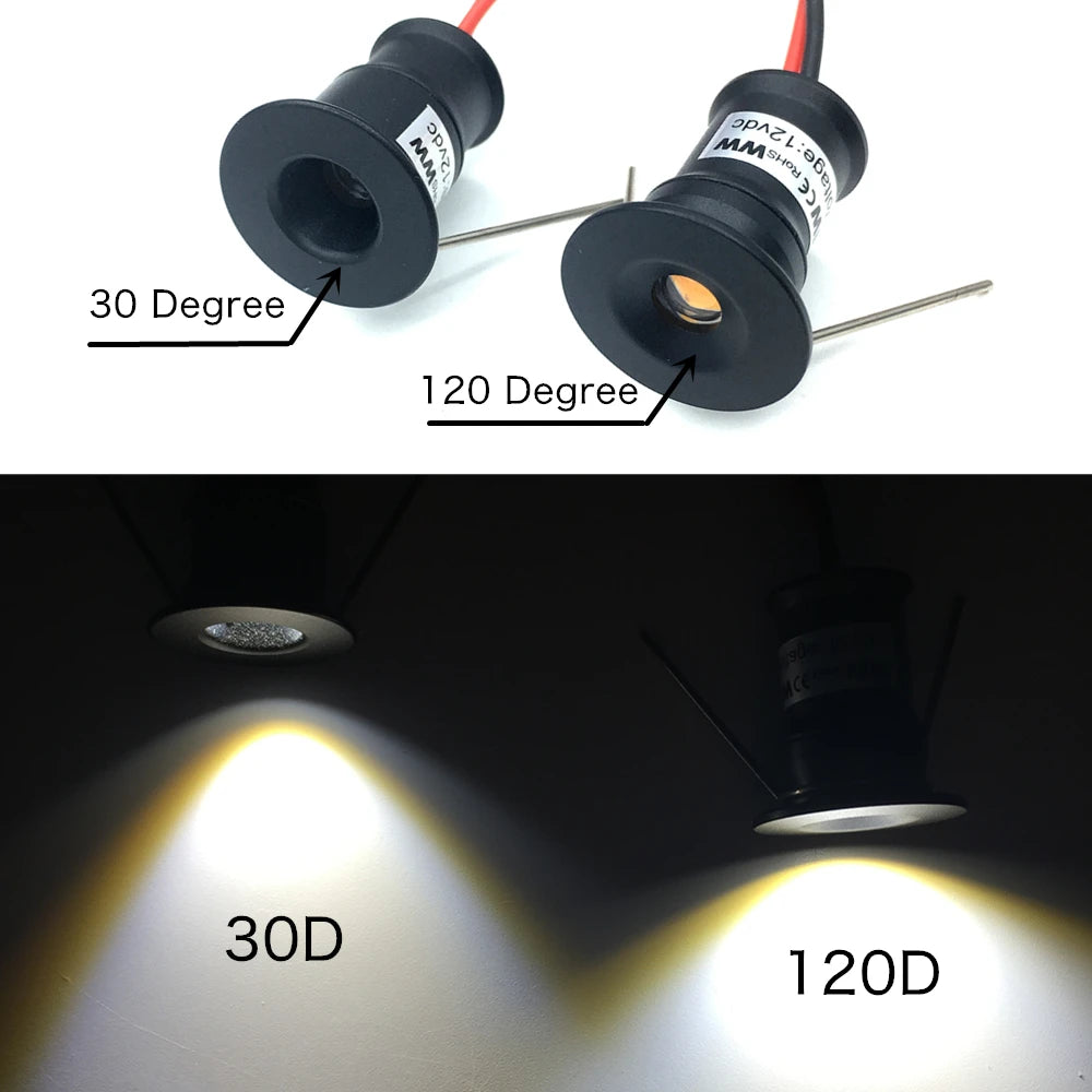 10pcs Small Recessed LED 1W Downlight 12V Foco Spotlight Home Ceiling Stairs Walkways Cabinet Decor Spot Bulb Light with Driver