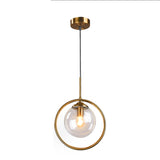 Nordic restaurant single head metal ring pendant lights modern living room bedroom bedside glass ball hanging lamp