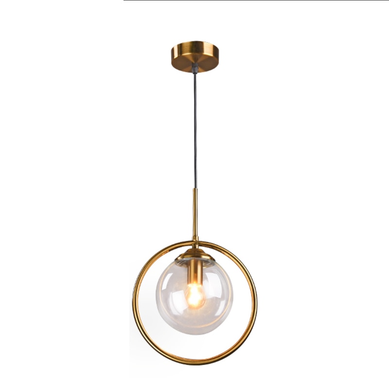 Nordic restaurant single head metal ring pendant lights modern living room bedroom bedside glass ball hanging lamp