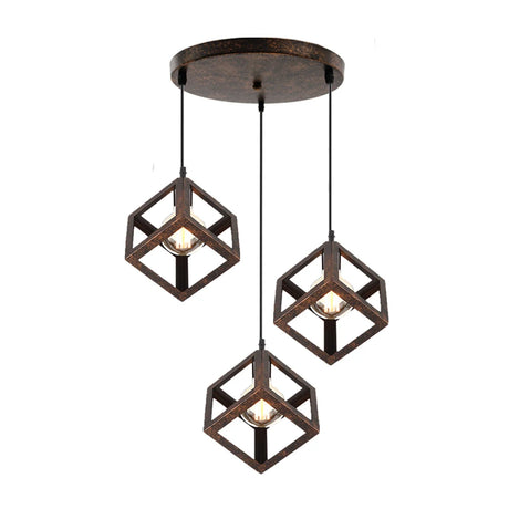 Nordic Style 3 in 1 Pendant Lights Creative Geometric Lamp Shade Cube E27 Base Metal Hanging Light Square Ceiling Lighting Decors