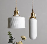 IWHD  Nordic White Ceramic LED Pendant Lights Fixtures Knob Switch For Bedroom Dinning Living Room Modern Copper Hanging Lamp
