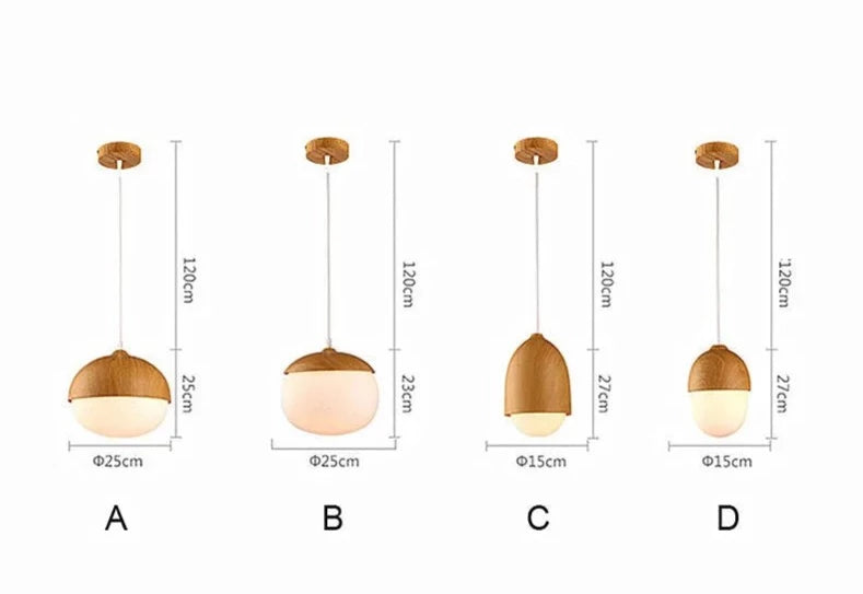 Nordic Wood Grain Iron Glass Pendant Lamp Modern Nut Round E27 110-240V Hanging Light Living Room Bedroom Decors Pendant Lighting