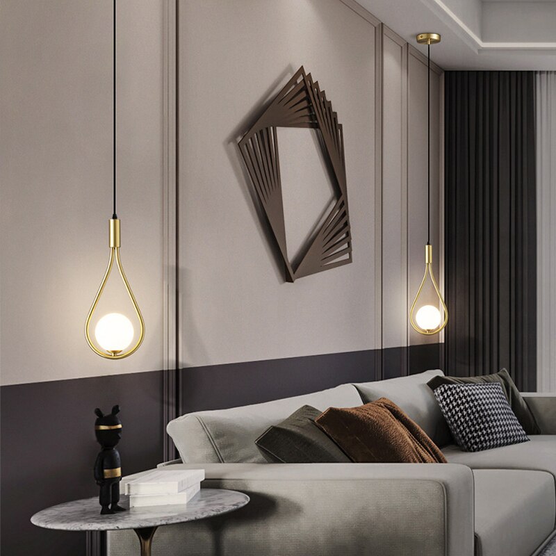 Glass ball brass pendant lighs Nordic bedroom bedside simple home decor Restaurant Bar hanging lamp