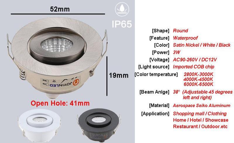 Dimmable LED Waterproof IP65 COB Ceiling Outdoor Recessed 3W AC90-260V DC12V Warm White LED Downlight Hotel Villa Home Lighting
