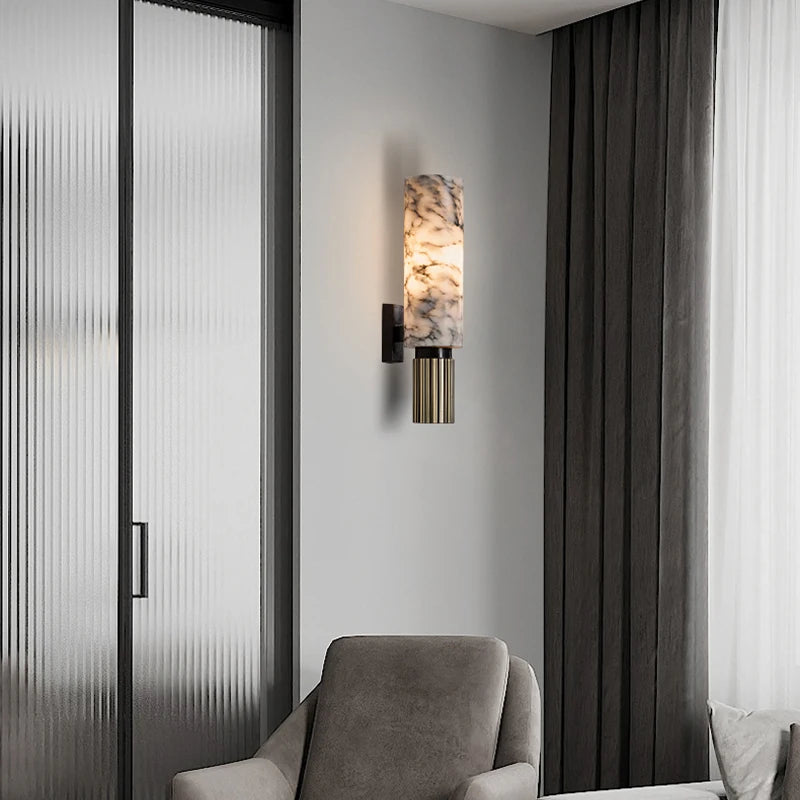 FSS Modern Chinese Marble Wall Lamp Copper Light Luxury Natural Marble Wall Lamp Villa Aisle Corridor Bedroom Study Wall Lamp