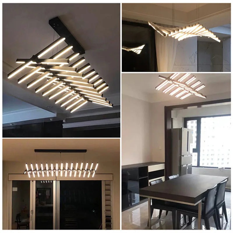 Nordic living room lamp modern minimalist designer Chandelier Lighting restaurant chandelier fishbone shape office strip light