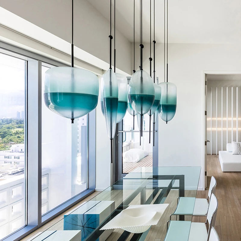 Wonder Glass Night Flow Bespoke Glass pendant light teardrop-shaped Blue pendant light art deco Italian Replica designer Lamp