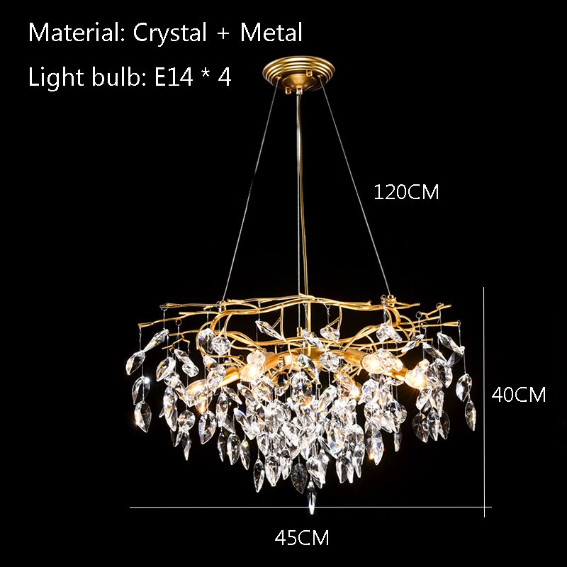 Nordic Luxury Crystal Chandelier Lighting Modern Simple Gold Lustre Hanging Lamp for Living Room Hotel Hall Home Decor Lighting