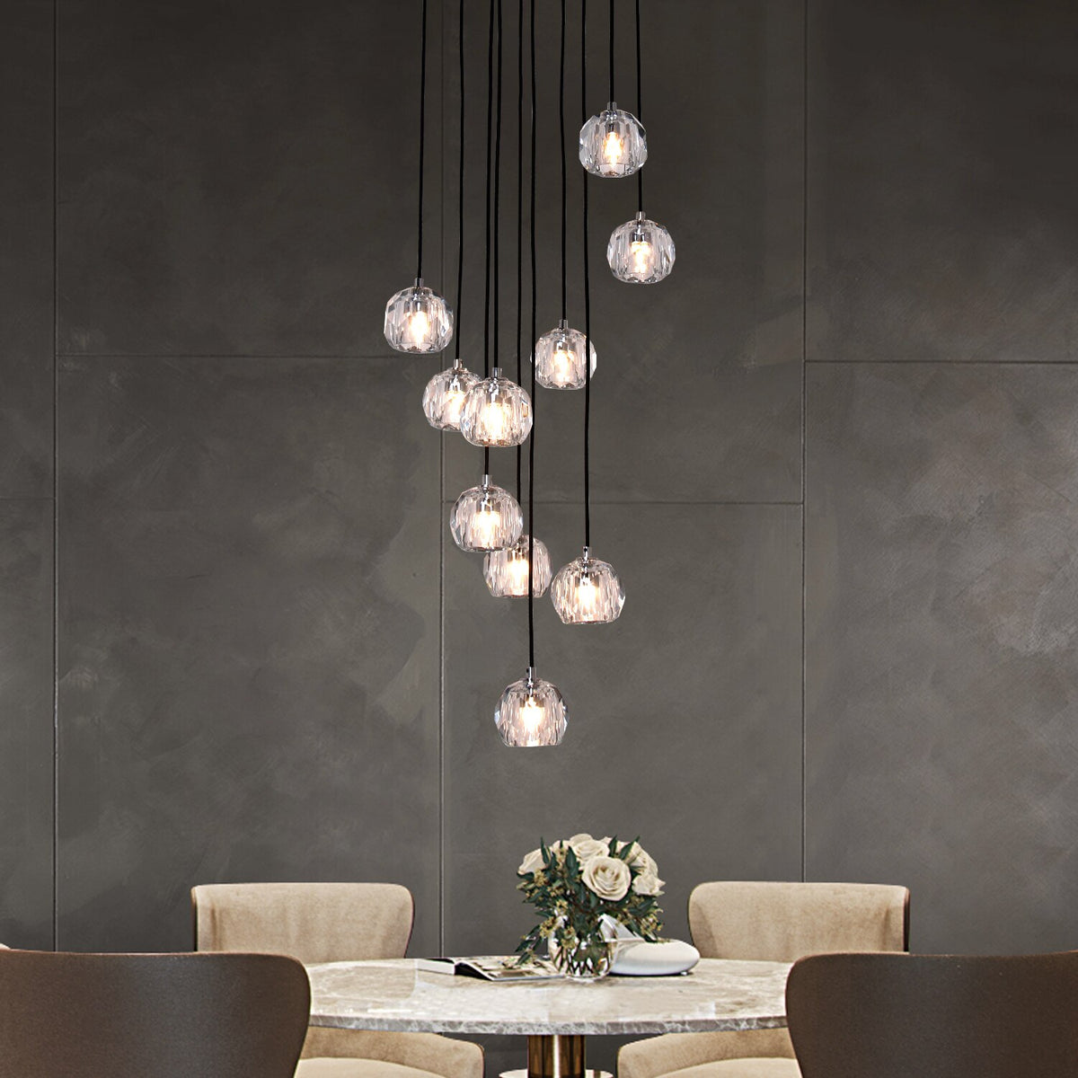 Nordic Luxury Chandelier Stair Lighting Crystal Pendant Light for Kitchen Restaurant Villa G9 Bulb
