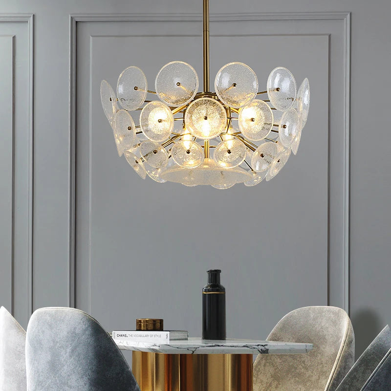 Modern Chandelier Round Ceiling Frosted Glass Copper Hanging Lamp luxury Pendant Lights For Living Bedroom Dining Room