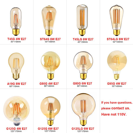 LED Bulb 220V Dimmable Vintage LED Filament Light Bulb T22 E14 E27 1W Retro Incandescent Decoration Led Lighting Lamp Ampoule