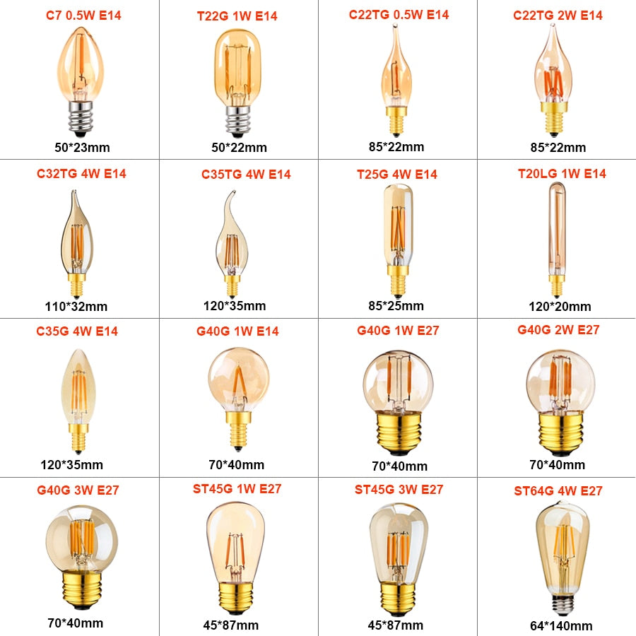 LED Bulb 220V Dimmable Vintage LED Filament Light Bulb T22 E14 E27 1W Retro Incandescent Decoration Led Lighting Lamp Ampoule