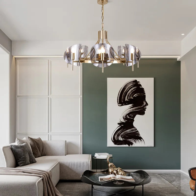 Postmodern creative living room chandelier personality fashion restaurant bedroom villa duplex floor glass chandelier E14