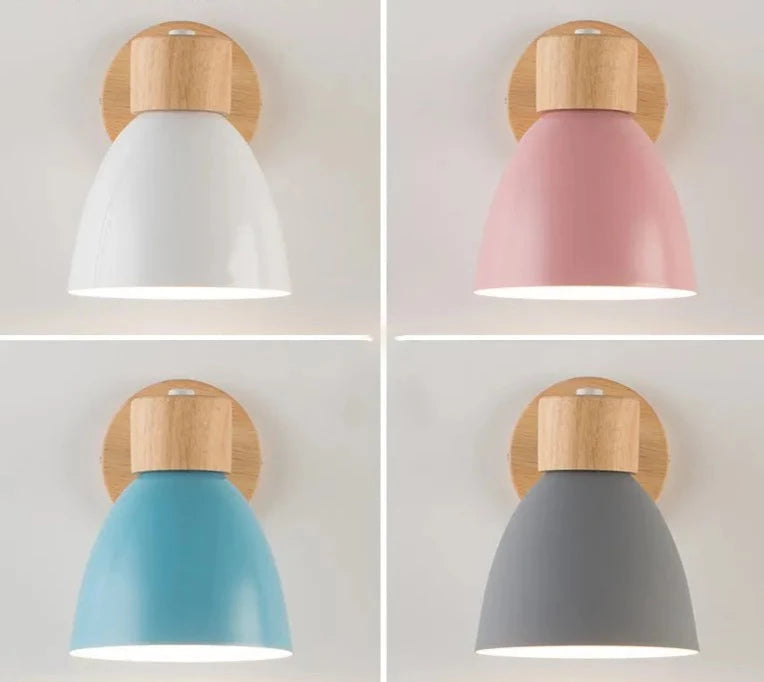 Wooden Nordic Wall Lamp With Switch Modern Wall Sconce For Bedroom Living Room Home Lighting Macaroon 6 Color Steering Head E27