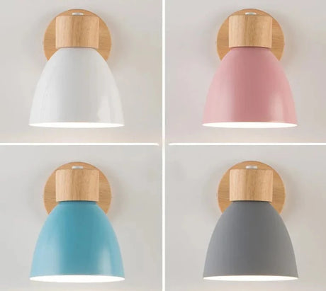 Wooden Nordic Wall Lamp With Switch Modern Wall Sconce For Bedroom Living Room Home Lighting Macaroon 6 Color Steering Head E27