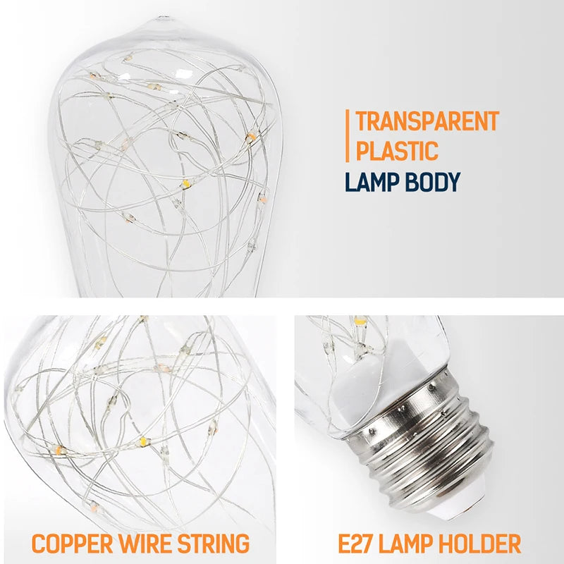 LED Edison String Light Bulb E27 A60 A80 G80 G95 Colorful RGB Lighting Copper Wire Bulb Home Decors Holiday Wedding Night Light