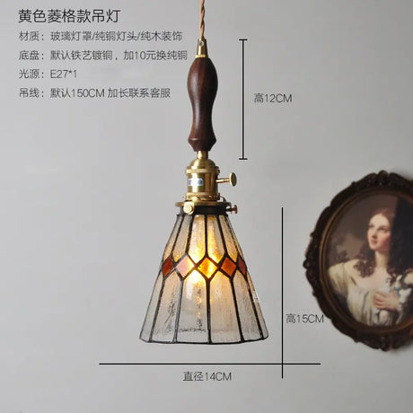 Retro Pastoral Pendant Lamp Stained Glass Hanging Lamp Nordic Bedside Bedroom Bar Restaurant Personalized Decorative Chandelier