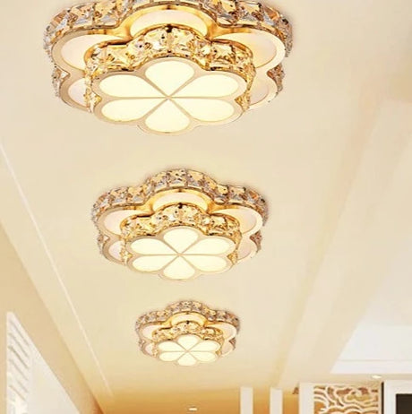 Fashion Flower Crystal LED Aisle Ceiling Chandelier Lamps Gold Plat fonier For Corridor Lustre Corridor Balcony Entrance lighting