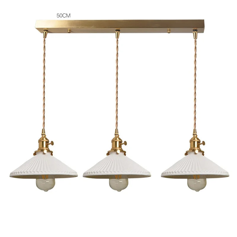 Nordic White Ceramic LED Pendant Lights Fixtures Knob Switch For Bedroom Dinning Living Room Modern Copper Hanging Lamp