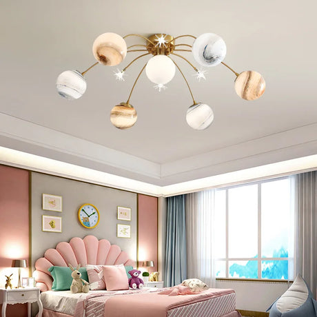 Chandelier For Kids LED Planet Chandelier Living Room Children Kids Room Chandelier Indoor Home Glass Ball Chandelier Kids' Lamp