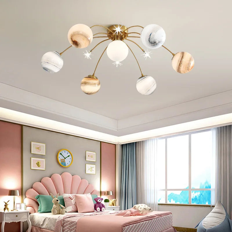 Chandelier For Kids LED Planet Chandelier Living Room Children Kids Room Chandelier Indoor Home Glass Ball Chandelier Kids&#39; Lamp