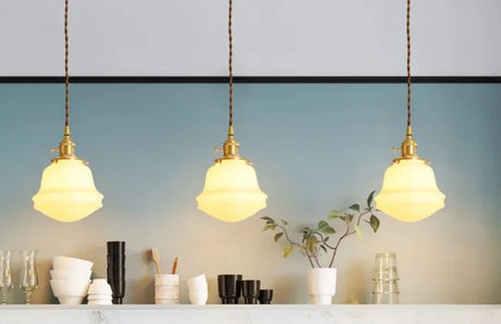 White Glass LED Pendant Light Fixtures Japanese Style Nordic Modern Copper Pendant Lamp Hanging Lights Luminaria Lampara